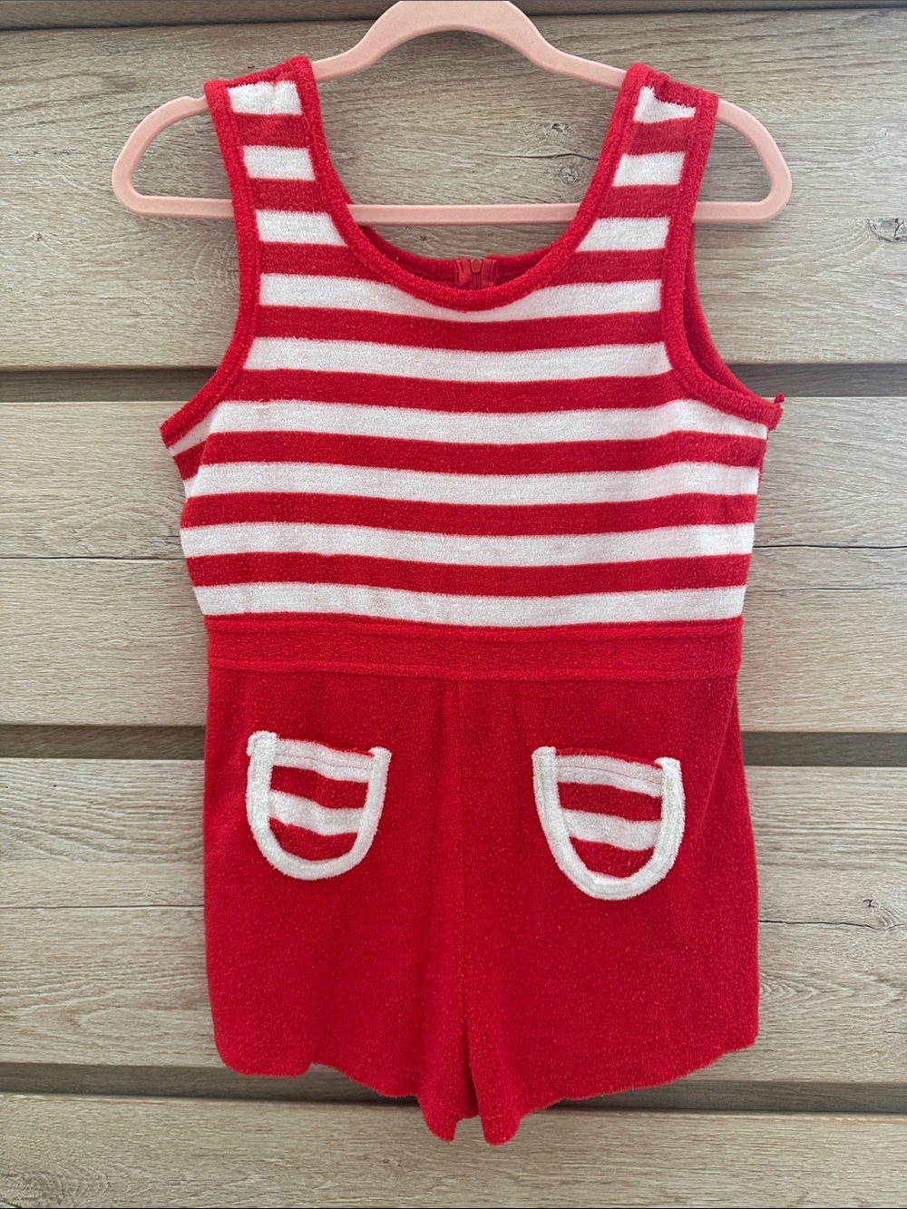 Vintage 1970s  Striped Girls' /womens One-Piece Romper Terry Cloth Cover Up